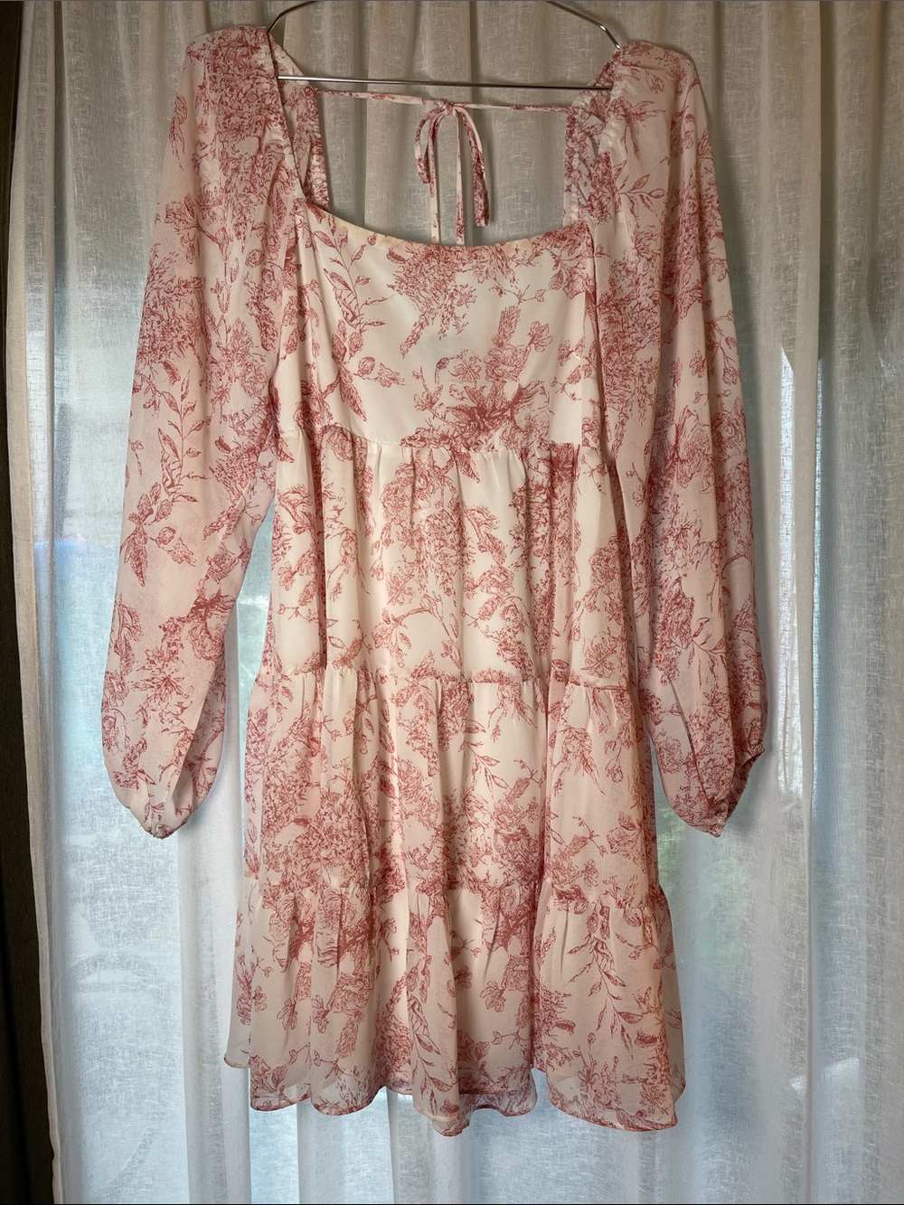 Lucy Paris Blush Pink Floral Tiered Long-Sleeve Mini Dress
